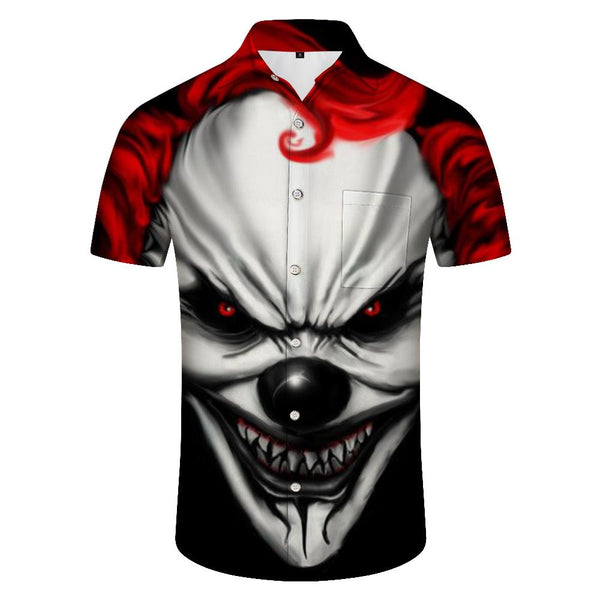 
Hip-hop new summer men's horror clown pattern short-sleeved street print tops loose
                