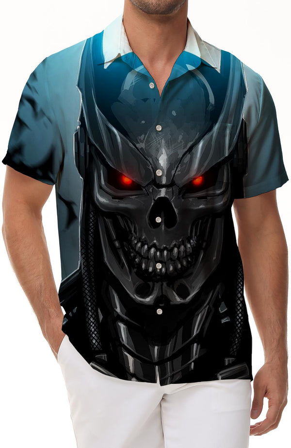 Mech Skeleton Warrior 3D Digital Printing Hawaiian Shirt Men's Summer Short Sleeve Button Casual Beach Shirt Beach