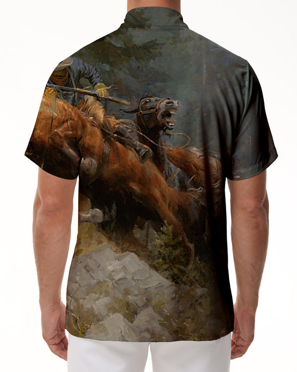 
Oil painting style fashion 3d print pattern men's casual button-down shirt short sleeve retro comfortable breathable top trend
                