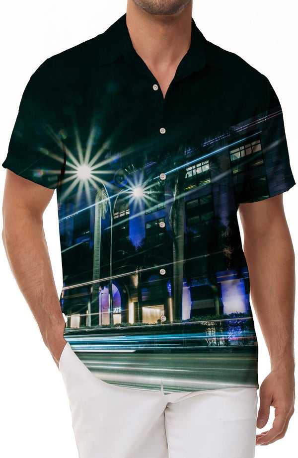 Night Glow Mens Tropical Button Short Sleeve Hawaiian Shirt Casual Summer Beach Shirt Vintage