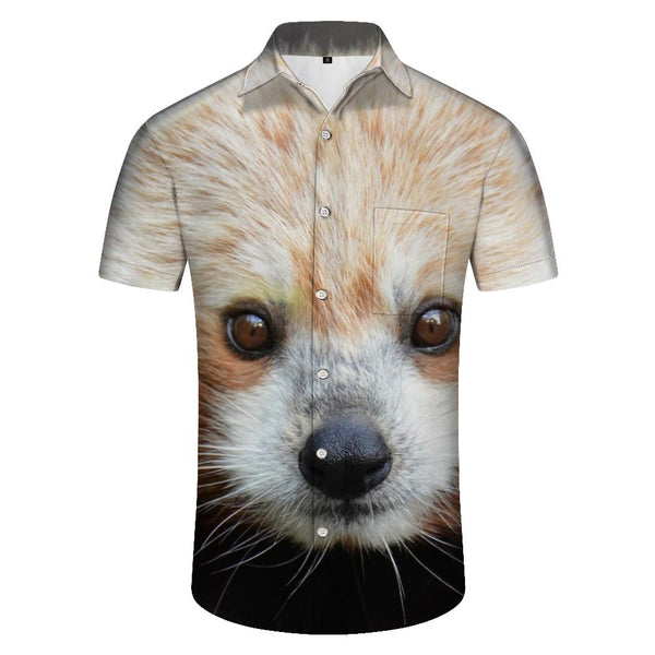 
3D digital printing tropical four seasons Hawaiian button lapel pocket casual style men's red panda lapel button short sleeve shirt top
                
