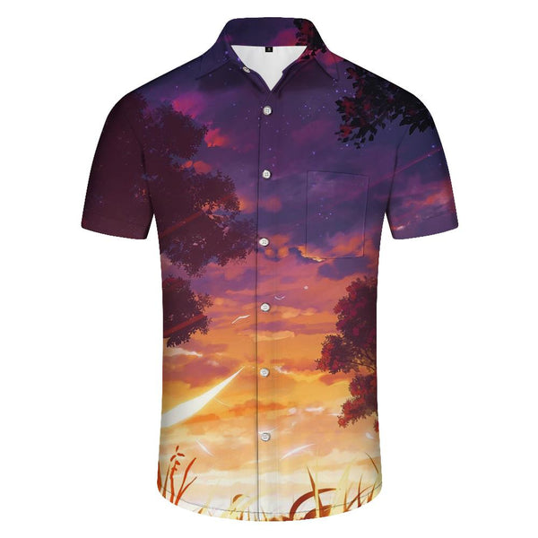 
Cartoon Landscape Fantasy Men's Casual Fun Summer Party Tropical Hawaiian Button-down Lapel Short Sleeve Shirt
                