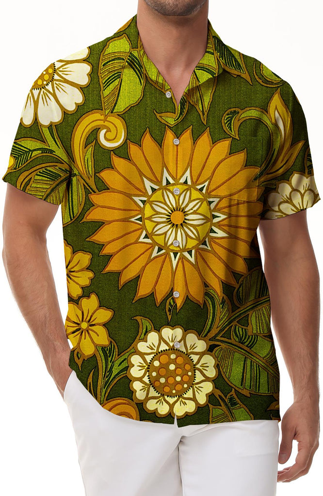 Fashion simple retro fun men's casual Hawaiian button lapel regular style comfortable breathable short sleeve shirt