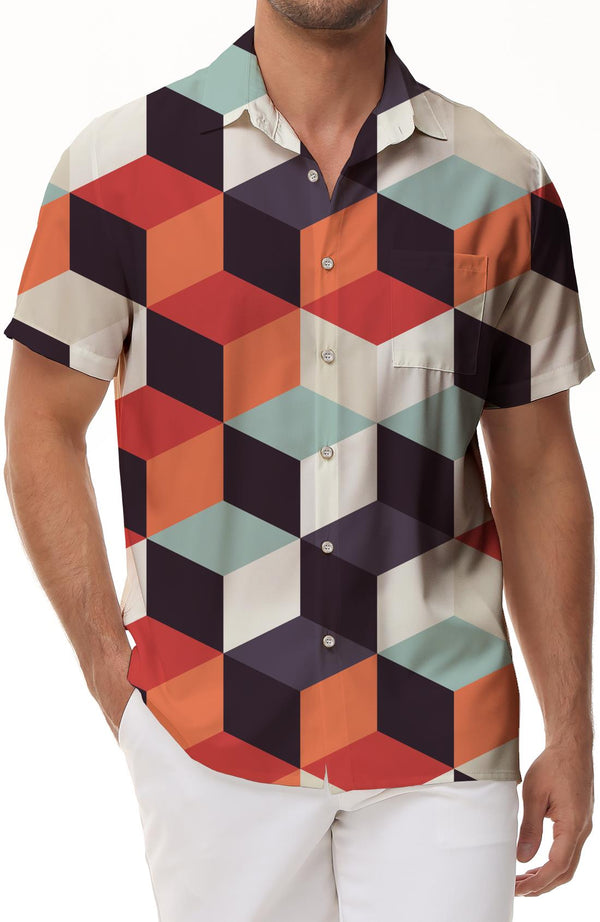 Men's Vintage Casual Tropical Print Hawaiian Shirt Loose Button Short Sleeve Cuban Collar Beach Top