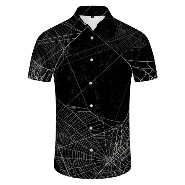 
Spider Web Print Halloween Men's Casual Hawaiian Button Holiday Beach Short Sleeve Black
                