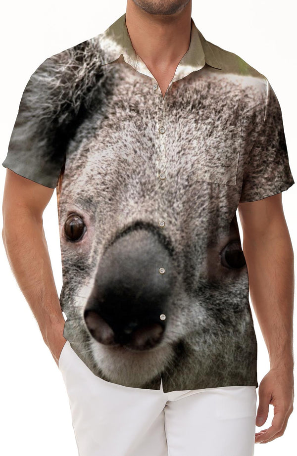 Cute Koala Four Seasons Hawaiian Short Sleeve Shirt Men's Casual Loose Short Sleeve Shirt Button Shirt Casual Shirt Beach Seaside Trend