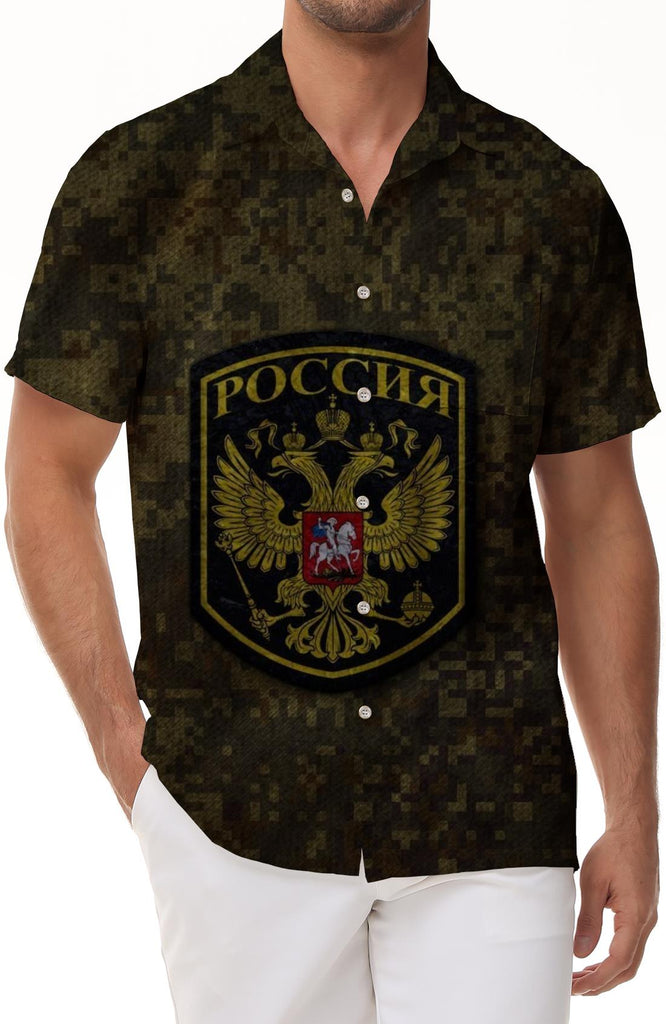 Camouflage Men's Digital Printing Russian Logo Short Sleeve Casual Loose Lapel Russian Flag Short Sleeve Sports Top Beach Clothing