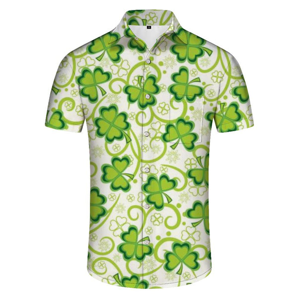 
Lucky Clover Shamrock Print St. Patrick's Day Hawaiian Button Lapel Summer Shirt Men's Green Party Shirt Floral Casual Shirt Party Festival Shirt
                