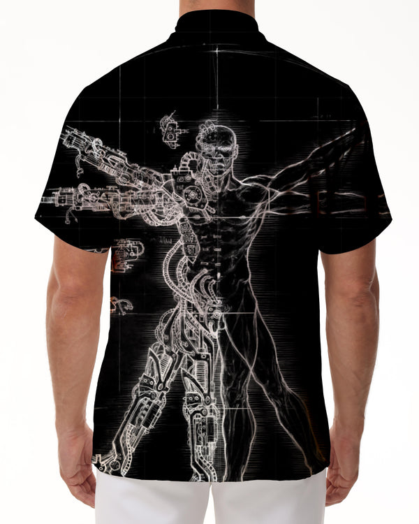 
Summer essential clothing print pattern human body structure detailed diagram men's casual loose beach seaside short-sleeved shirt black
                