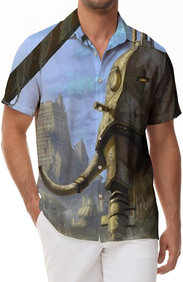 African Wildlife Elephant Mens Short Sleeve Shirt Casual Button Summer Beach Shirt Classic Fit Top