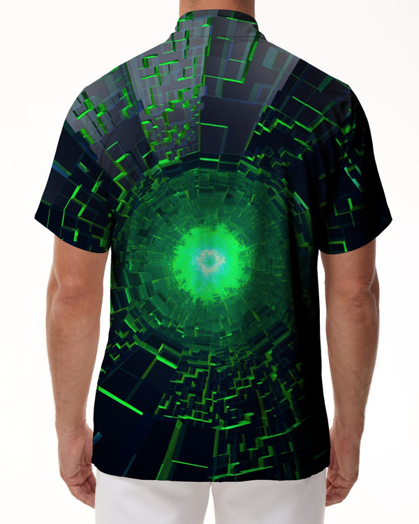 
Green Space-Time Transfer Pattern Loose Men's Casual Print Abstract Geometric Shirt Short Sleeve Beachwear Hawaiian Button Men's Shirt
                