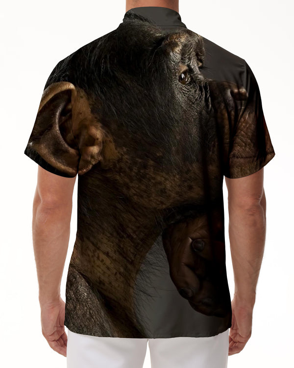 
Ape 3D digital printing men's casual loose tropical four seasons Hawaiian button pocket lapel short sleeve shirt cool
                