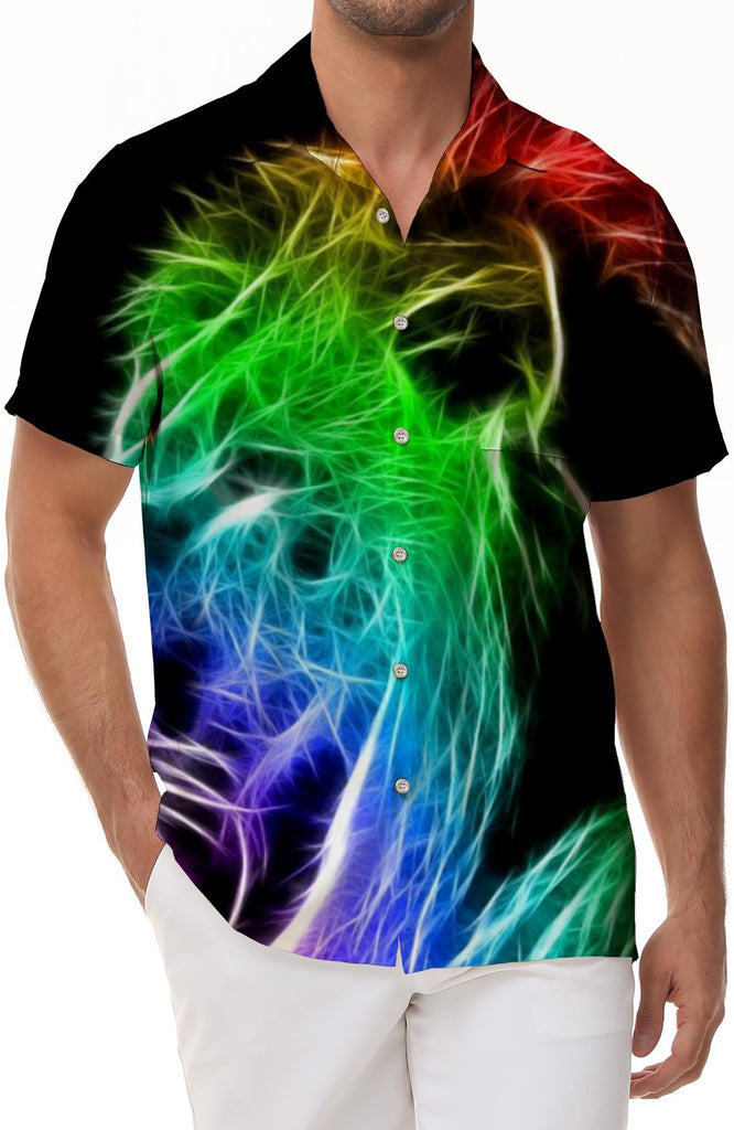 Fluorescent Abstract Pattern Four Seasons Hawaiian Shirt Silver Light Summer Beach Short Sleeve Button Shirt Print Tropical