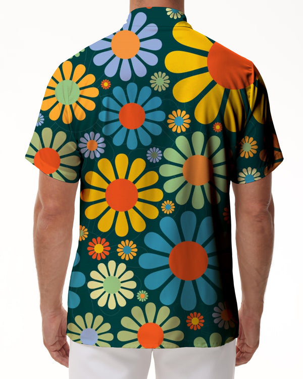 
Small chrysanthemum 3D digital printing pattern men's daily simple versatile casual loose Hawaiian button lapel pocket short sleeve
                
