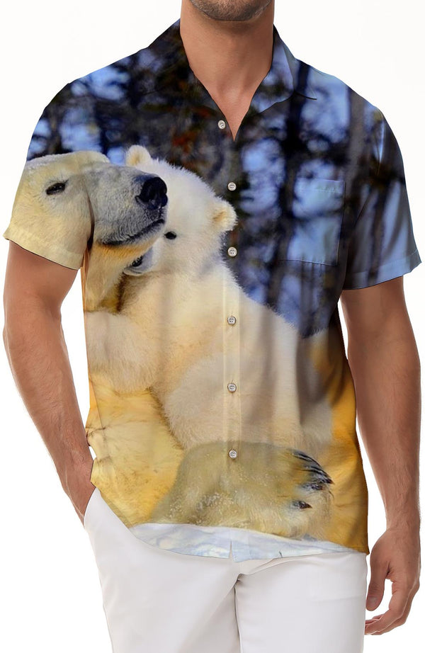 Short Sleeve Button Down Vacation Polar Bear Mens Fashion Shirt Comfortable Hawaiian Shirt Mens Casual Vintage