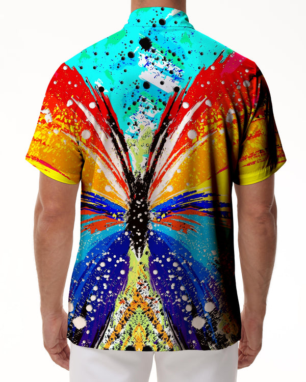 
Artistic colorful butterfly digital print pattern fashion casual men's Hawaiian tropical beach vacation top short sleeve
                