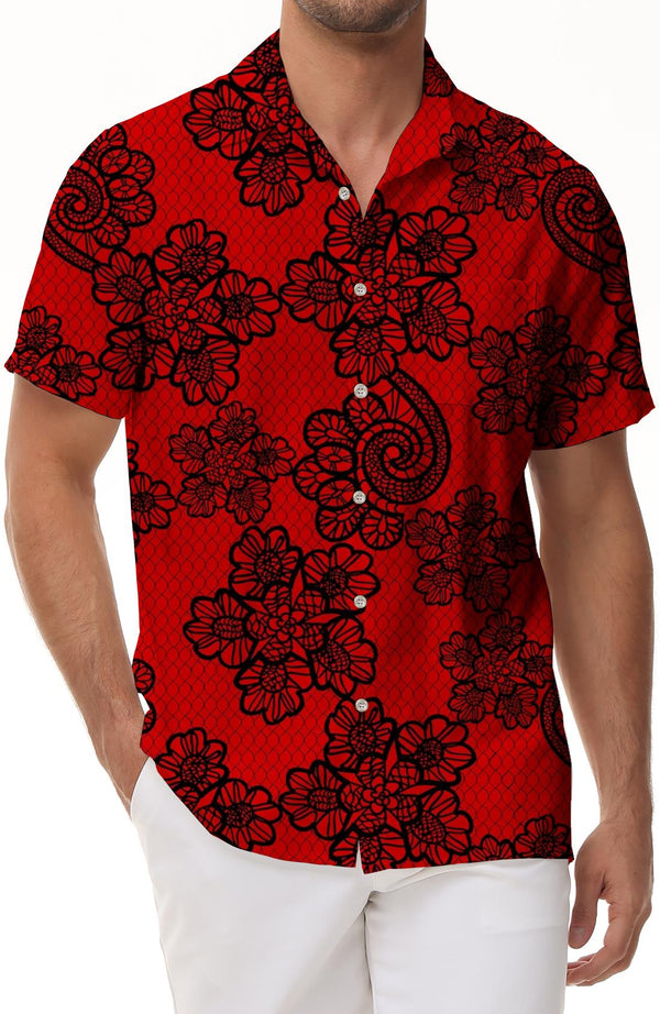 Men's Retro 3D Graphic Print Short Sleeve Hawaiian Button Lapel Casual Fashion Printed Lapel Top