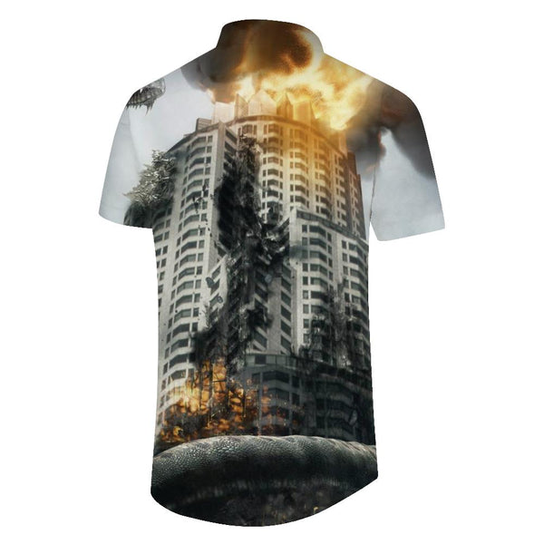 
Abstract art loose shirt painting 3D rendering digital printing Hawaiian men's shirt short sleeve shirt dark green men's shirt
                