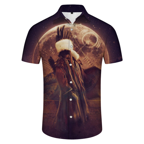 
Native American Short Sleeve Shirt Hawaiian Button Mens Casual Native American Tops
                