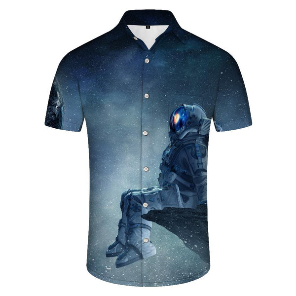 
Tropical Silver Sea Astronaut Galaxy Space Men's Casual Hawaiian Beach Shirt Short Sleeve Button Collar
                