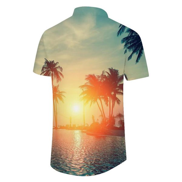 
Sunset coconut tree 3d digital print pattern Hawaiian tropical style men's casual loose short-sleeved top button-down lapel short-sleeved shirt
                