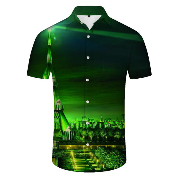 
Green city men's Hawaiian shirt short sleeve casual shirt beach summer party
                