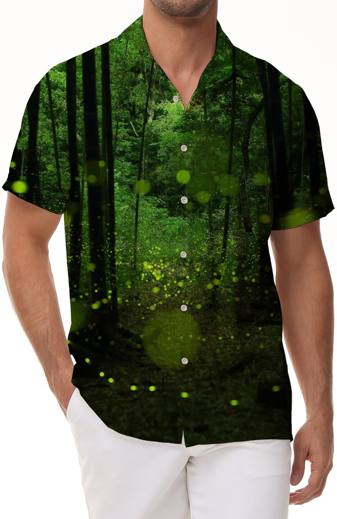 Liberty Green Forest Mens Hawaiian Shirt Short Sleeve Button Shirt Tops For Casual Beach Vacation Beach