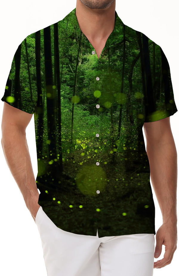 Liberty Green Forest Mens Hawaiian Shirt Short Sleeve Button Shirt Tops For Casual Beach Vacation Beach