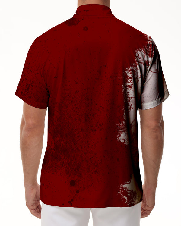 
Dark Red Summer Tropical Hawaii Digital Print Men's Casual Button-Down Shirt Short Sleeve Summer Beach Shirt with Pockets
                