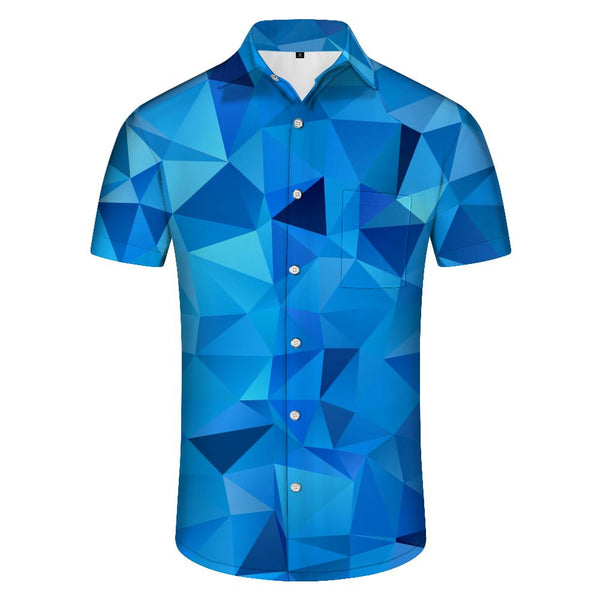 
Blue geometric personalized fashion Hawaiian button style 3D digital printing men's comfortable breathable simple versatile top
                