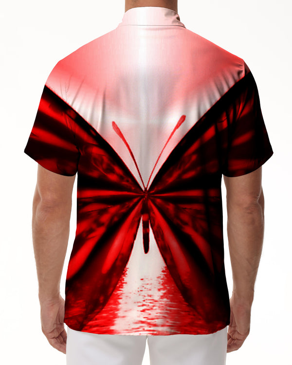 
Butterfly Red Shirt Art Abstract Personalized Retro Style Short Sleeve Shirt Men's Button Short Sleeve Shirt Tropical Hawaiian Button Lapel Pocket
                