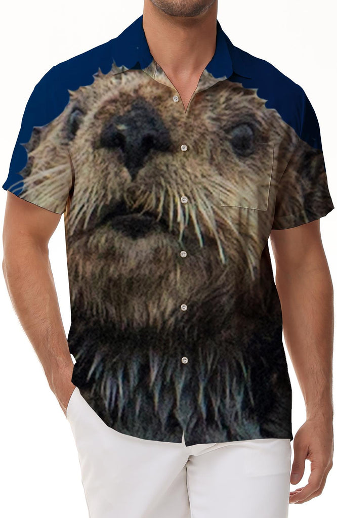 Brown Otter Animal Cute Men's Casual Loose Button Shirt Printed Short Sleeve Casual Shirt Hawaiian