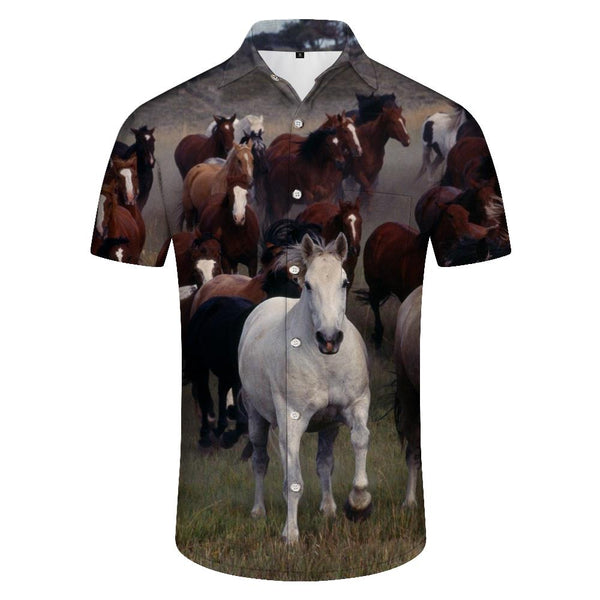 
Brown horse galloping in the grassland desert men's Hawaiian shirt top holiday short sleeve
                