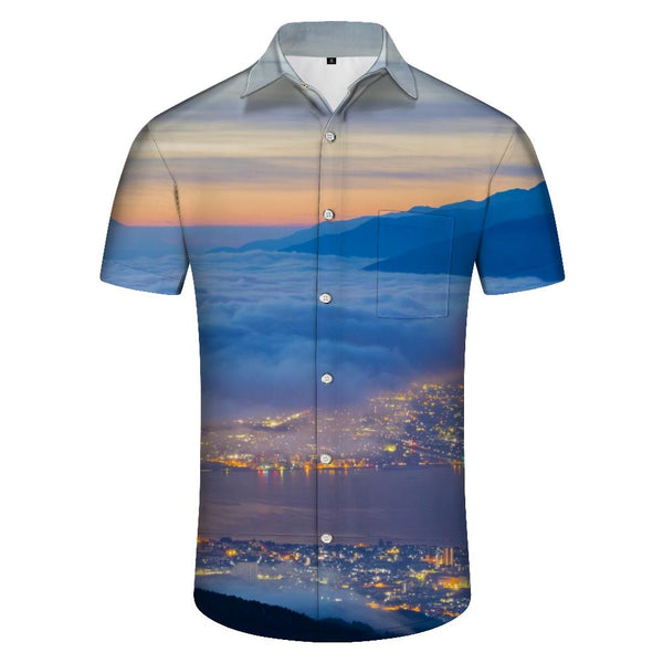 
Fashion tops for men casual daily loose fashion personality button pocket lapel short-sleeved shirt Hawaiian
                