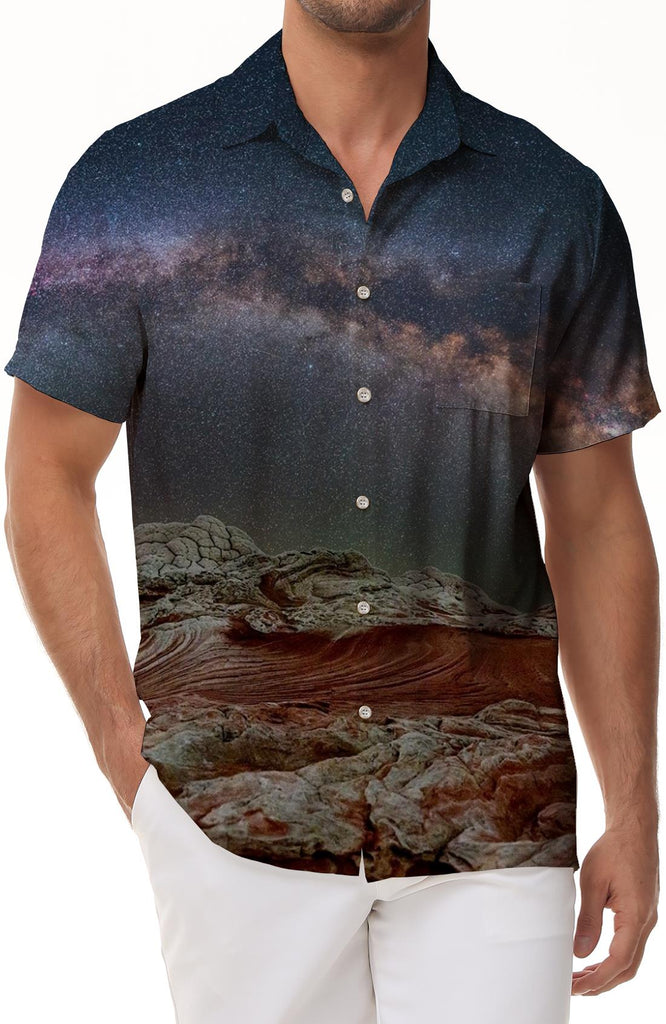 Vintage beachwear stars Hawaiian shirt trendy night sky outer space men casual button up tropical summer outfit for men