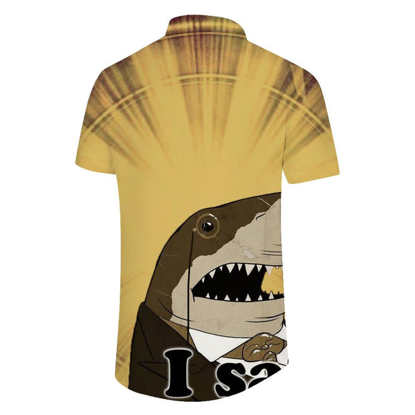 
Yellow cartoon funny shark men's short sleeve Hawaiian shirt men's beach shirt tropical shirt vacation
                