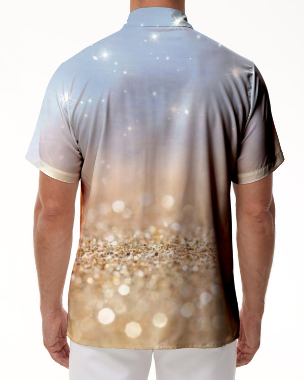 
Fashion Button Down Beach Shirt Short Sleeve Summer Casual Mens Hawaiian Shirt Loose Fit Gold Glitter
                