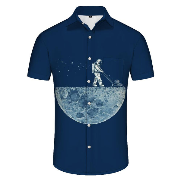 
Personalized Moon Print Hawaiian Button Lapel Men's Loose Astronaut Shirt Digital Printing Casual Travel Seaside Short Sleeve Shirt Beach Blue
                