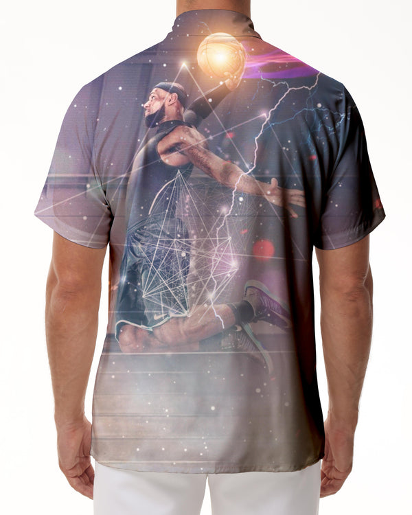 
Basketball superstar James shining cool fashion fun trend rap short-sleeved shirt men's button pocket lapel short-sleeved shirt Hawaiian loose casual shirt short sleeves
                