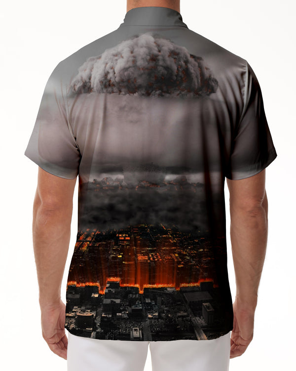 
Nuclear Weapon Explosion Gray Mushroom Cloud Men's Casual Shirt Long Sleeve Button Lapel Shirt Graphic Print
                