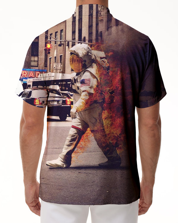 
Street Cool Space Suit Four Seasons Hawaiian Fashion Button Lapel Men's Casual Street Printed Short Sleeve Shirt
                