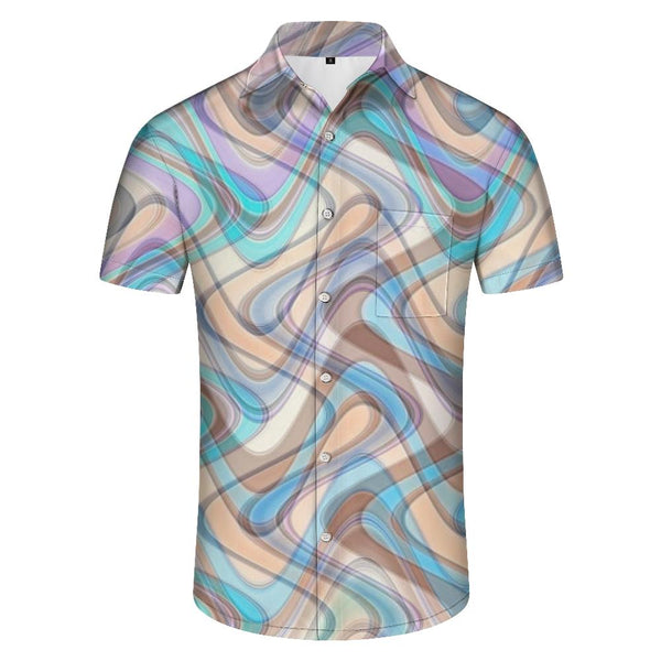 
Geometric button-down lapel men's casual wide tropical Hawaii outdoor daily travel beach shirt
                