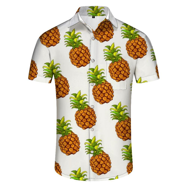 
3D digital printed pineapple pattern tropical Hawaiian style casual short sleeve button down shirt for men
                
