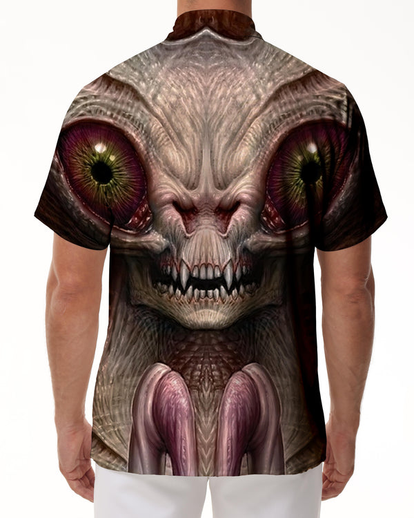 
Starry sky alien hip hop rap short sleeve shirt tropical summer Hawaiian button-down lapel pocket men's casual tops
                