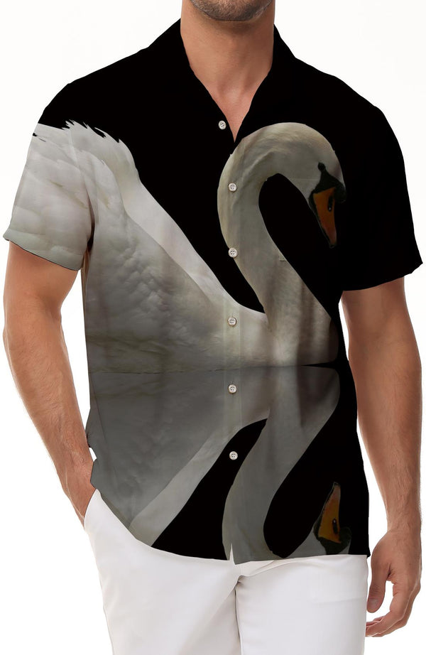 White Swan Clear Lake Men's Casual Loose Shirt Short Sleeve Button Hawaiian Lapel Lapel Four Seasons Tropical Shirt Top