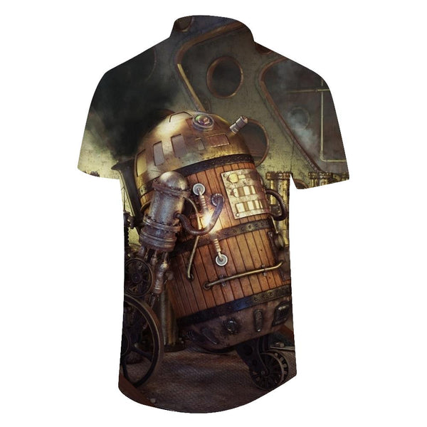 
Men's Retro Barrel Robot Casual Loose Short Sleeve 3D Printed Hawaiian Pocket Seaside Beach Casual Retro Shirt
                
