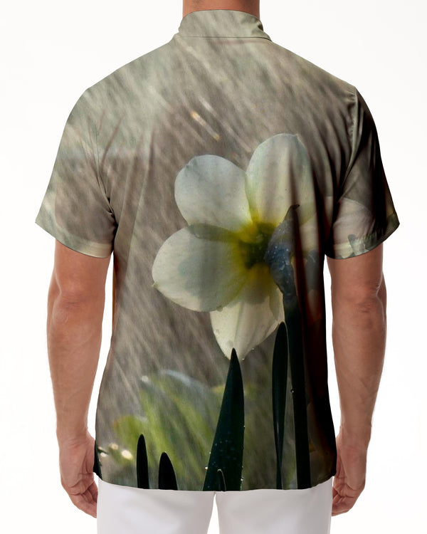 
Daffodil White Flowers Men's Casual Vintage Shirt Short Sleeve Button Hawaiian Shirt Summer Casual Beach Shirt
                