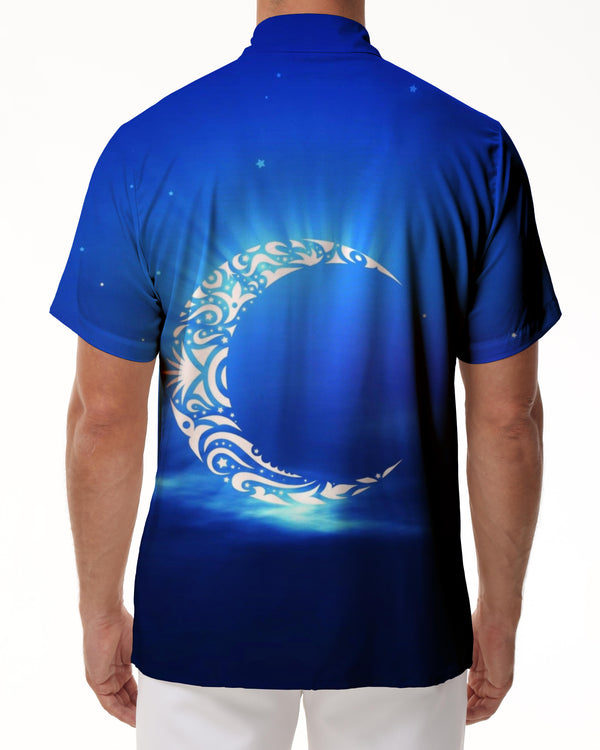 
Blue Moon Loose Casual Short Sleeve Shirt Men's 3D Moon Printed Short Sleeve Hawaiian Shirt Casual Shirt Dark Blue
                