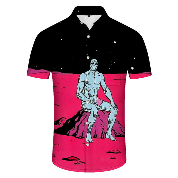
Watchmen Dr. Manhattan print pattern Hawaiian tropical four seasons men's casual loose short-sleeved shirt trend
                