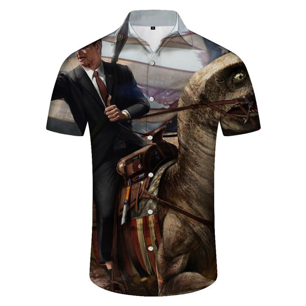 
Hip Hop Streetwear Cartoon Dinosaur 3D Men's Printed Shirt Animal Design Lapel Shirt Men Short Sleeve Seaside Clothes
                